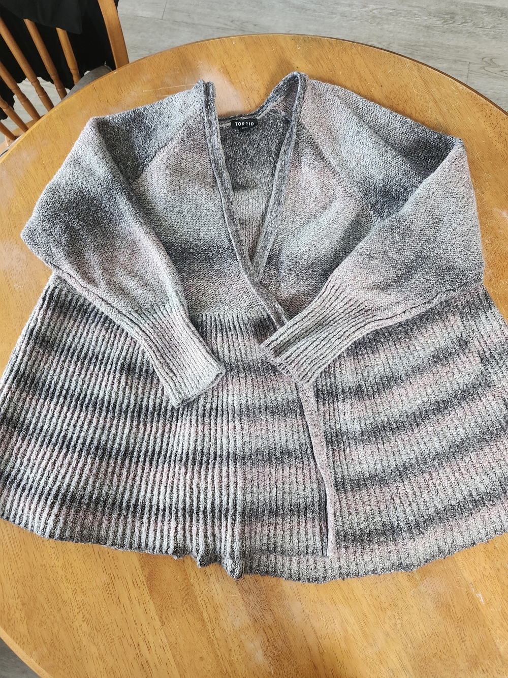 Torrid Grey & Pink Ombré Striped Peplum Cardigan | M/L